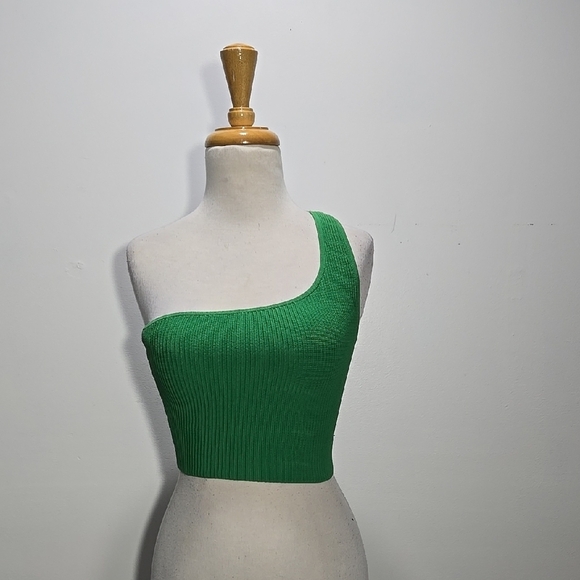 Babaton Green One-Shoulder Ribbed Top XS - Picture 2 of 4
